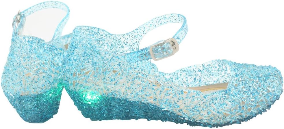 Jelly Sandal for Girls with LED Light Heel Princess Girls' Sparkle Dress Up Cosplay Heel Jelly Shoes Size 3 Blue