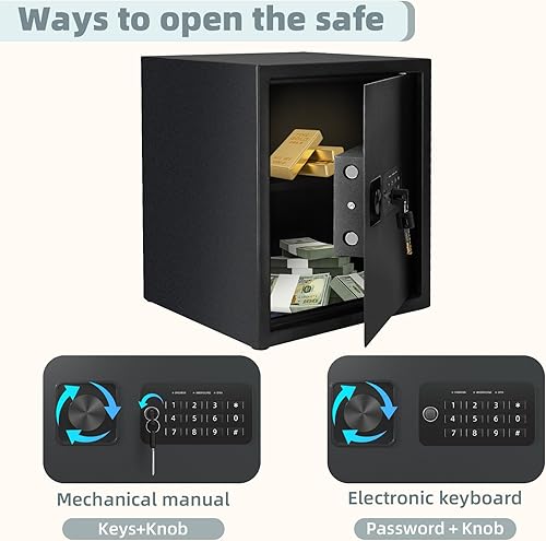 Miniatura 5 de Caja fuerte para el hogar, caja de seguridad de 1.7 pies cúbicos con teclado digital electrónico, estante extraíble, caja de dinero para documentos
