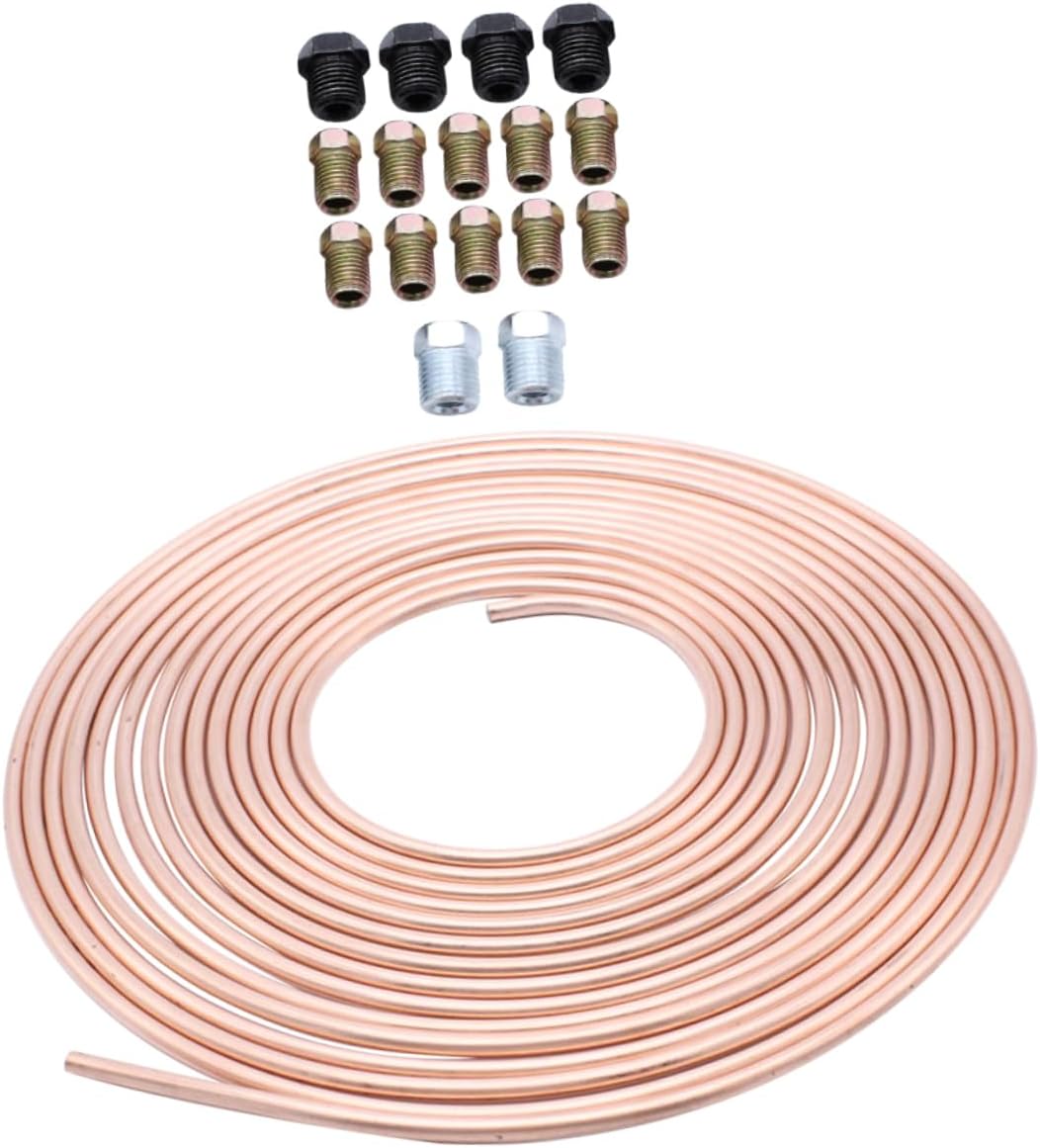 1Set Od Brake Line Kit Feet Tubing Coil with Fittings Non Magnetic Corrosion Flexible Brake Line for Automotive Applications