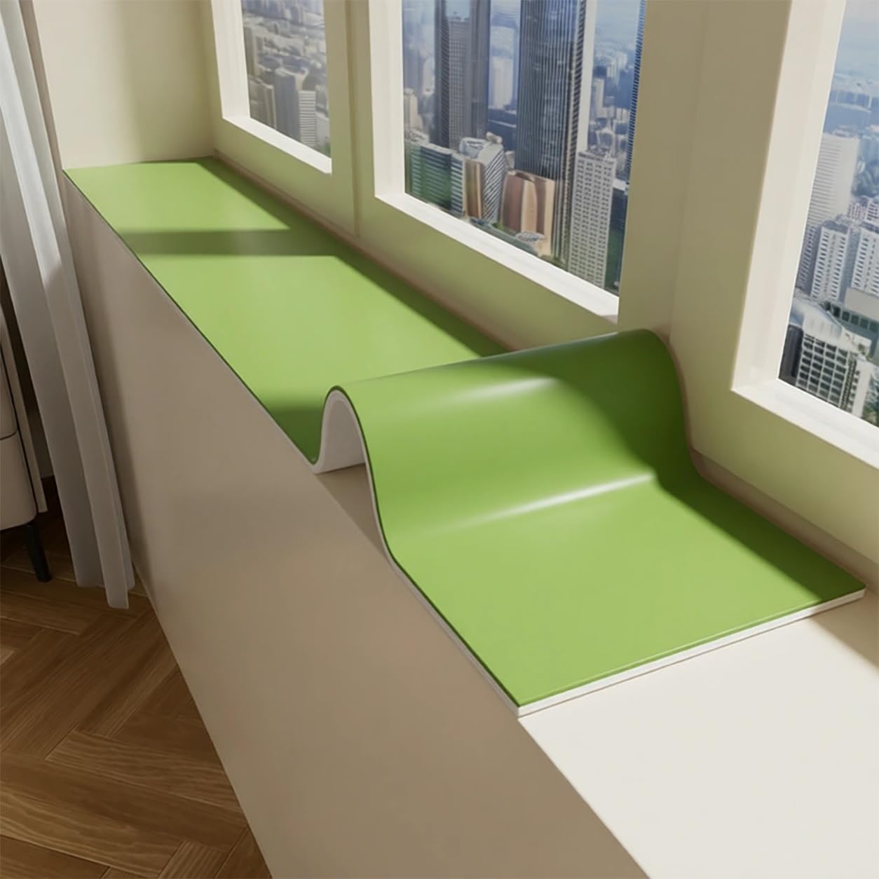 YSPZDQ Window Sill Cover 3.5mm Thick, Heat & Water Resistant Window Cill Cover/Protector, Silicone Non-Slip Mat, Window Seat Cushion for Narrow Sills & Bay Windows(Green2,200x25cm)