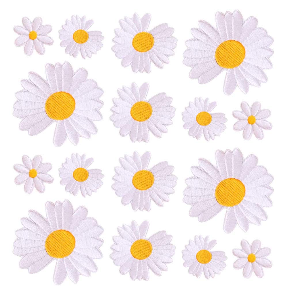 Patch Thermocollant Marguerite Brodé pour Customisation Denim et Jeans - Lot de 16 Pièces
