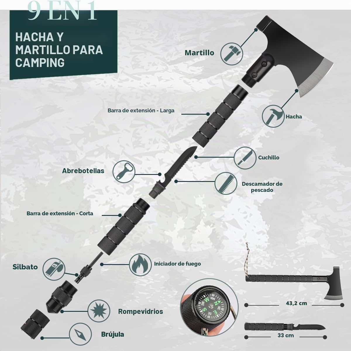 Kit de supervivencia, 262 piezas de equipo de supervivencia y suministros con bolsa de primeros auxilios y bolsa cruzada, kit de emergencia con tienda de campaña, martillo de hacha de camping, pala de