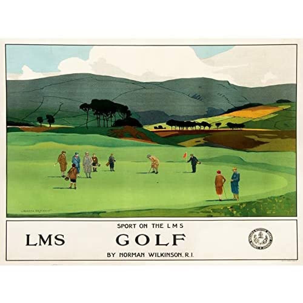 Wee Blue Coo TRAVEL TOURISM RAILWAY SPORT GOLF PUTT GREEN LMS SCOTLAND UK PRINT 18x24 INCH LV4298