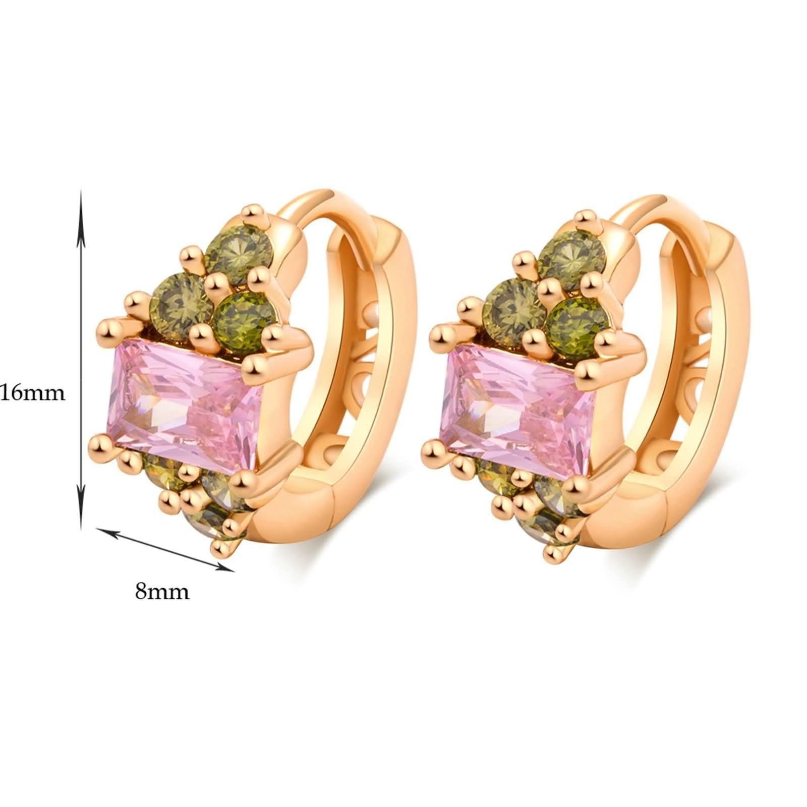 Pendientes en Oro Amarillo 9K / 14K / 18Kilates para Mujer, Rectángulo con Granate de Cristal Rosa, Aros Pendientes Mujer Boda Oro
