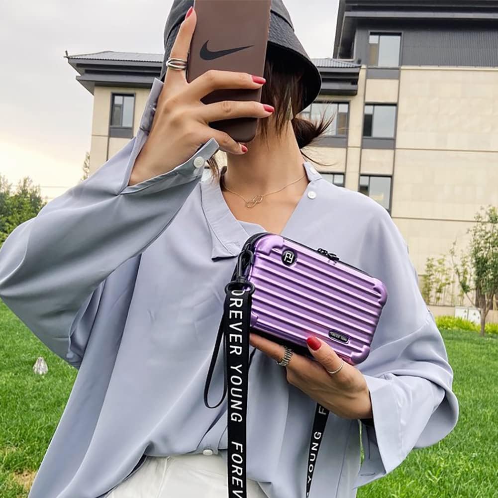 PVC Hard Shell Travel Multi-Function Luggage,Women's Portable Toiletry And Makeup Bag, Alphabet Strap Storage Crossbody Bag (Purple)