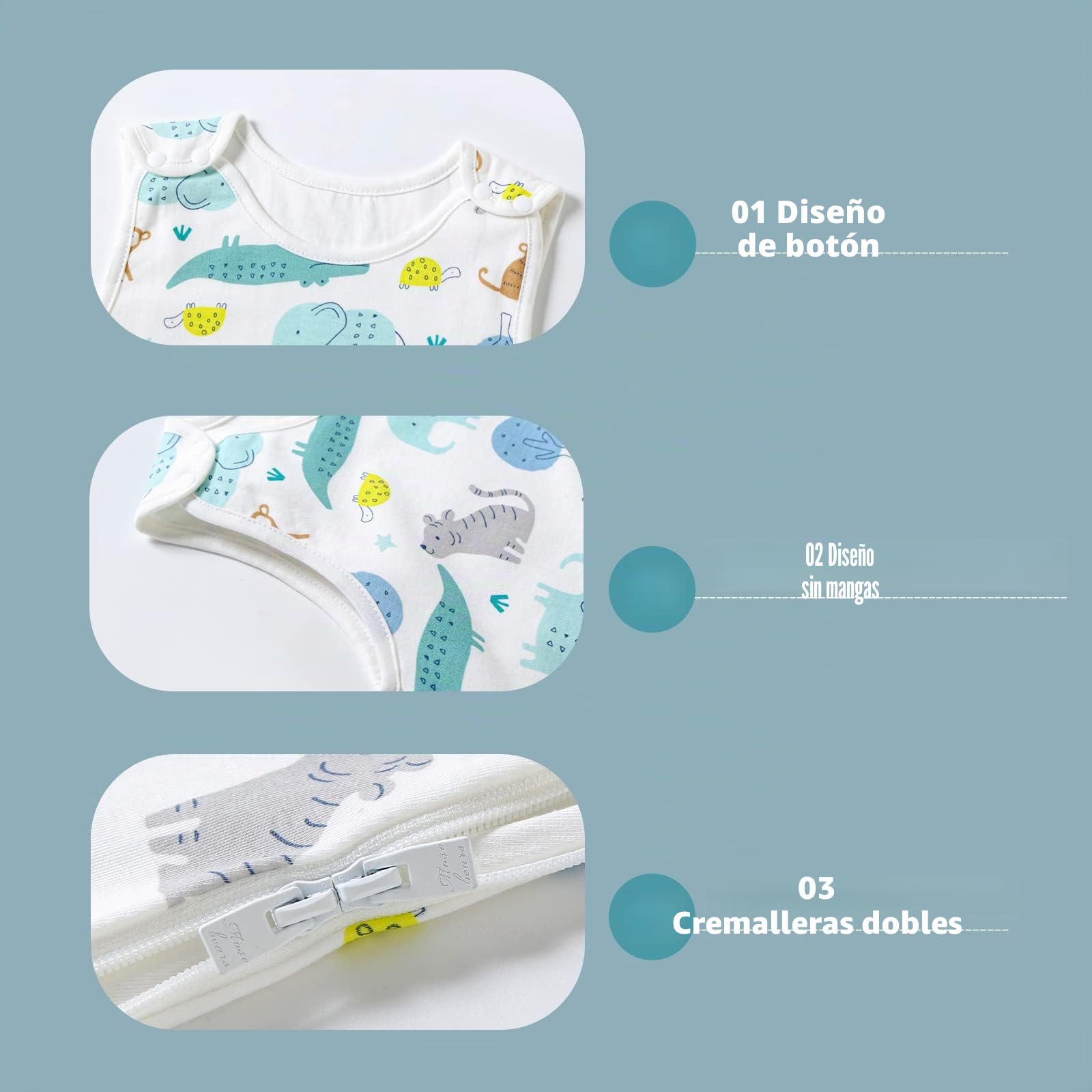 Mosebears Saco de Dormir para bebé de Verano, Primavera, diseño Animal, 1,0 TOG, para bebé, sin Mangas (paraíso de Animales, 0-6 Meses)