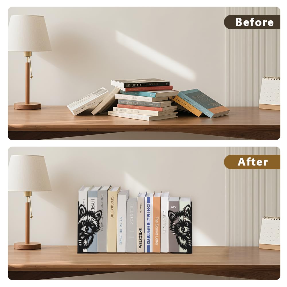 2 Stück Metall-Bücherstützen Schwarz Robuste Bücherregalhalter Dekorative Waschbären-Bücherstützen für Schreibtisch Büro, Zuhause und Bibliothek zur Aufbewahrung von kleinen schwere Büchern
