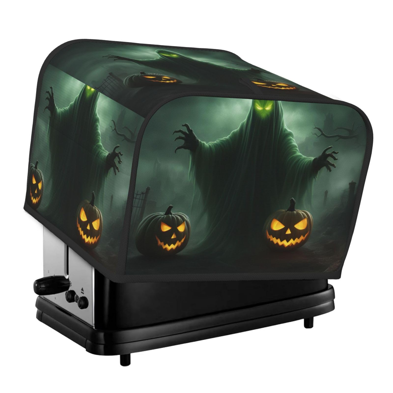Green Ghost Horror Halloween Pumpkin Print 4 Slice Toaster Cover Toasters Dustproof Heat Resistant Kitchen Appliance Protector