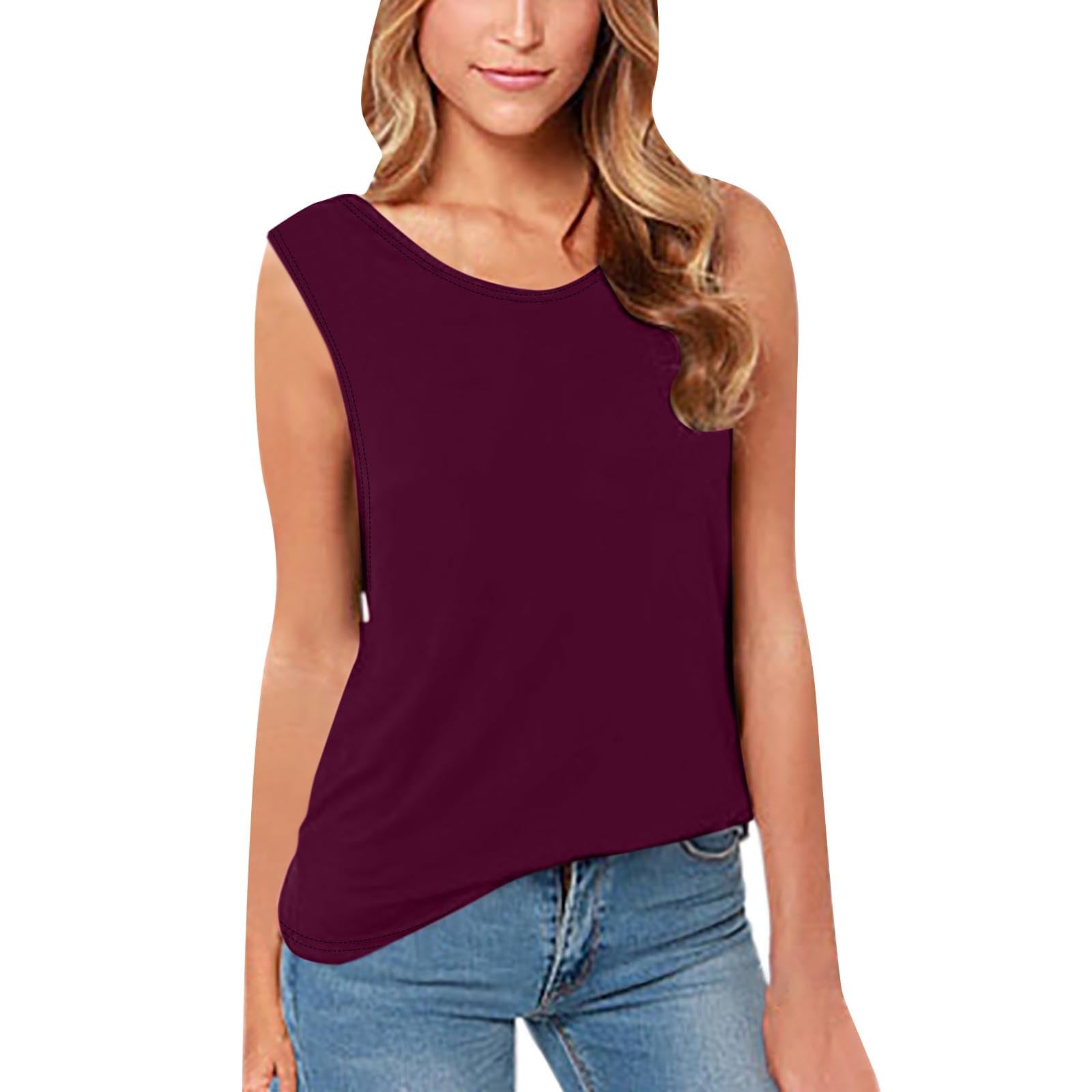 Sleeveless Shirts for Women Cotton Tank Tops Deep V Back Tshirts Crewneck Camisoles Cute Going Out Tops Y2k
