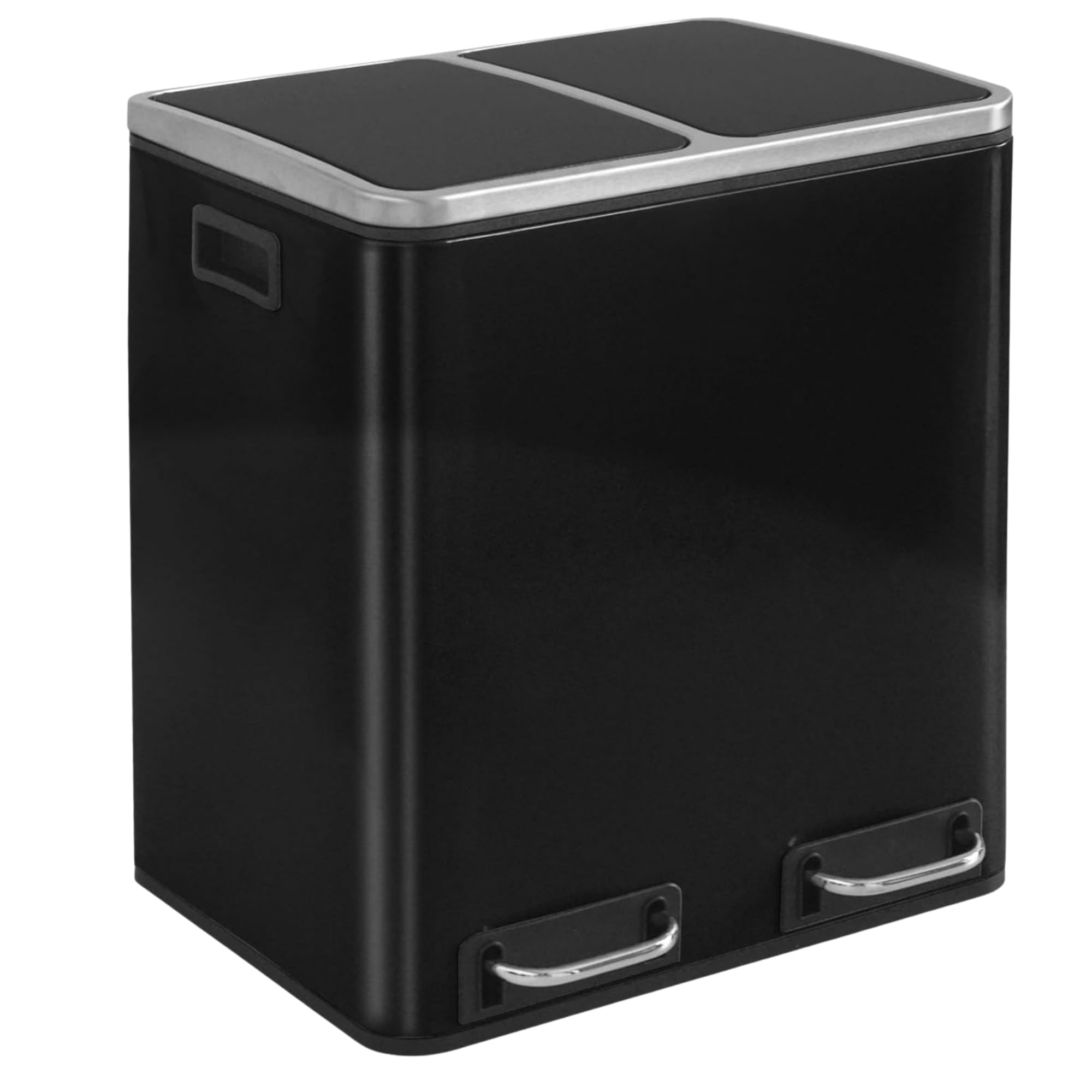 KARAT Kitchen Rubbish Bin, 2 x 15 L, Black, 2-Compartment Waste Separation System, Kitchen Pedal Bin, Metal, Soft-Close, Airtight, Plastic Inner Bin, Hinged Lid - (Felix)