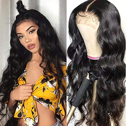 Lace Front Wigs Human Hair for Black Women Brazilian Virgin Hair Body Wave Lace Closure Wigs Pre Plucked with Baby Hair Natural Color(20Inch,180 Density Body Wig)