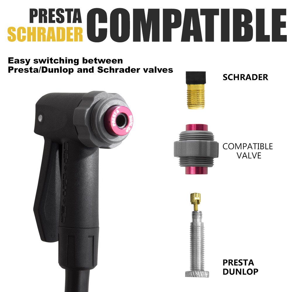 BV Bike Floor Pump with 2.75" Large Gauge, ThumbLock CleverTwin Valve