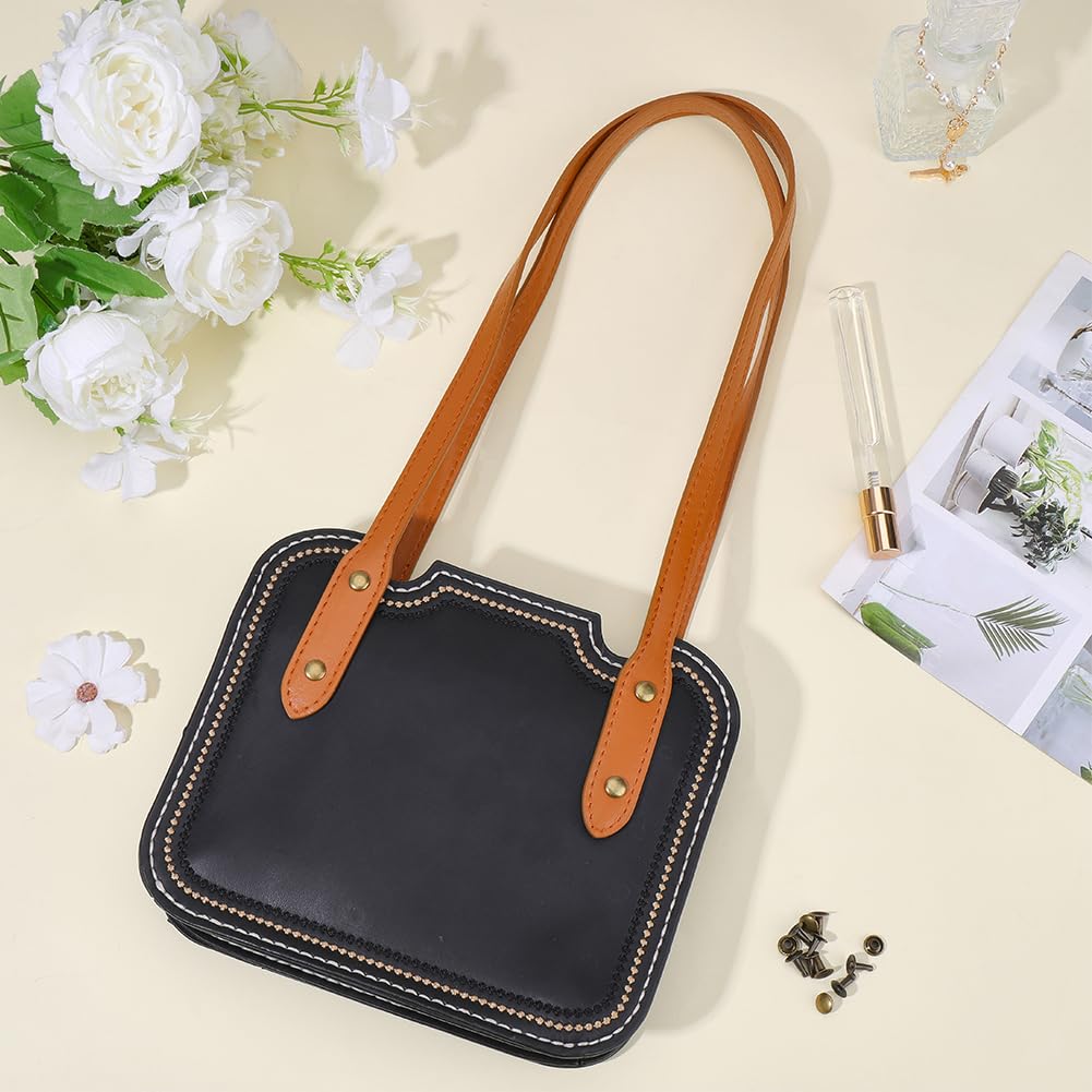 Asas de Bolso de Cuero Sintético de 2cm de Largo, Correas de Repuesto para Bolso de Hombro de Cuero Marrón, Correas para Coser En Las Axilas con Remaches para Manualidades de Bricolaje