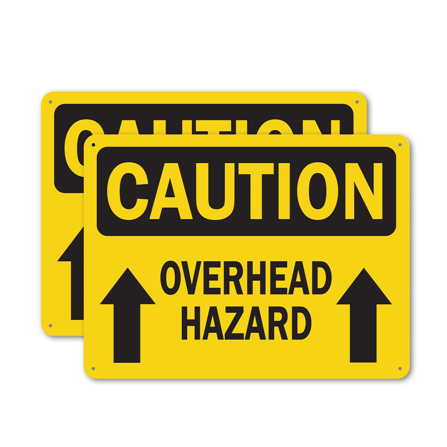 (2 Pack) Overhead Hazard With Arrow OSHA Caution Sign 10 Inch X 7 Inch Plastic Sign, Weather Resistant, UV Protected for Workplace, Business, and