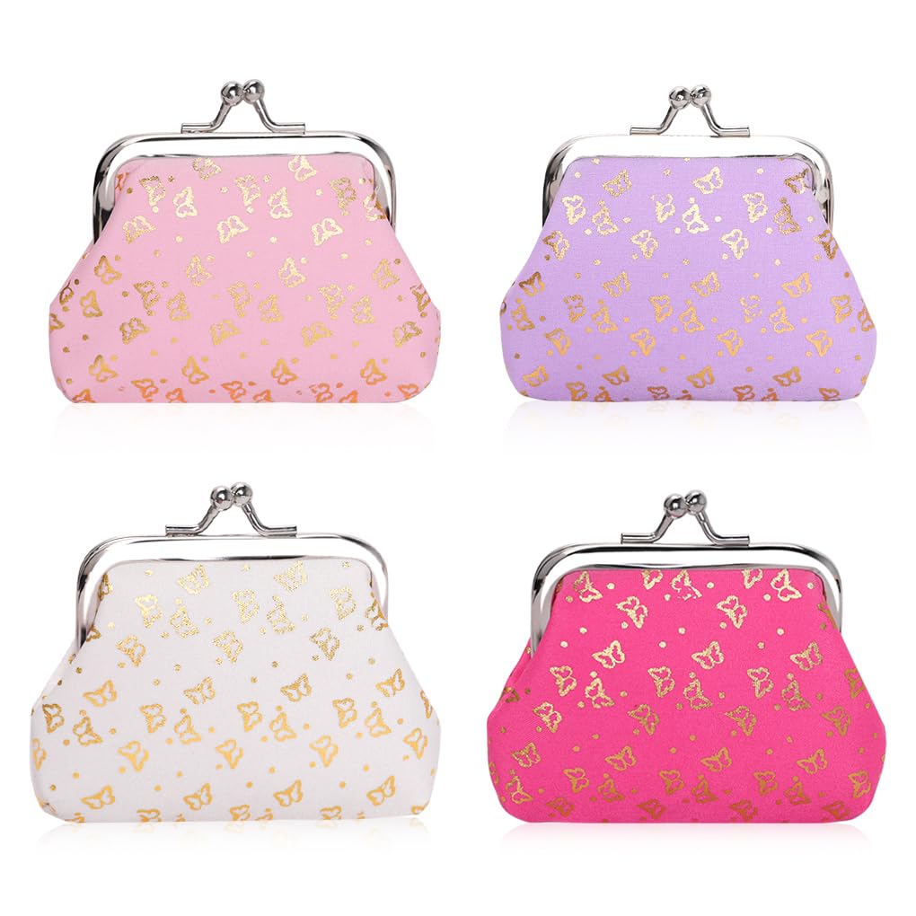 Oyachic 4 Packs Butterfly Coin Purse,Small Change Purse,Wallet with Clasp,Kiss Lock Money Bag for Women