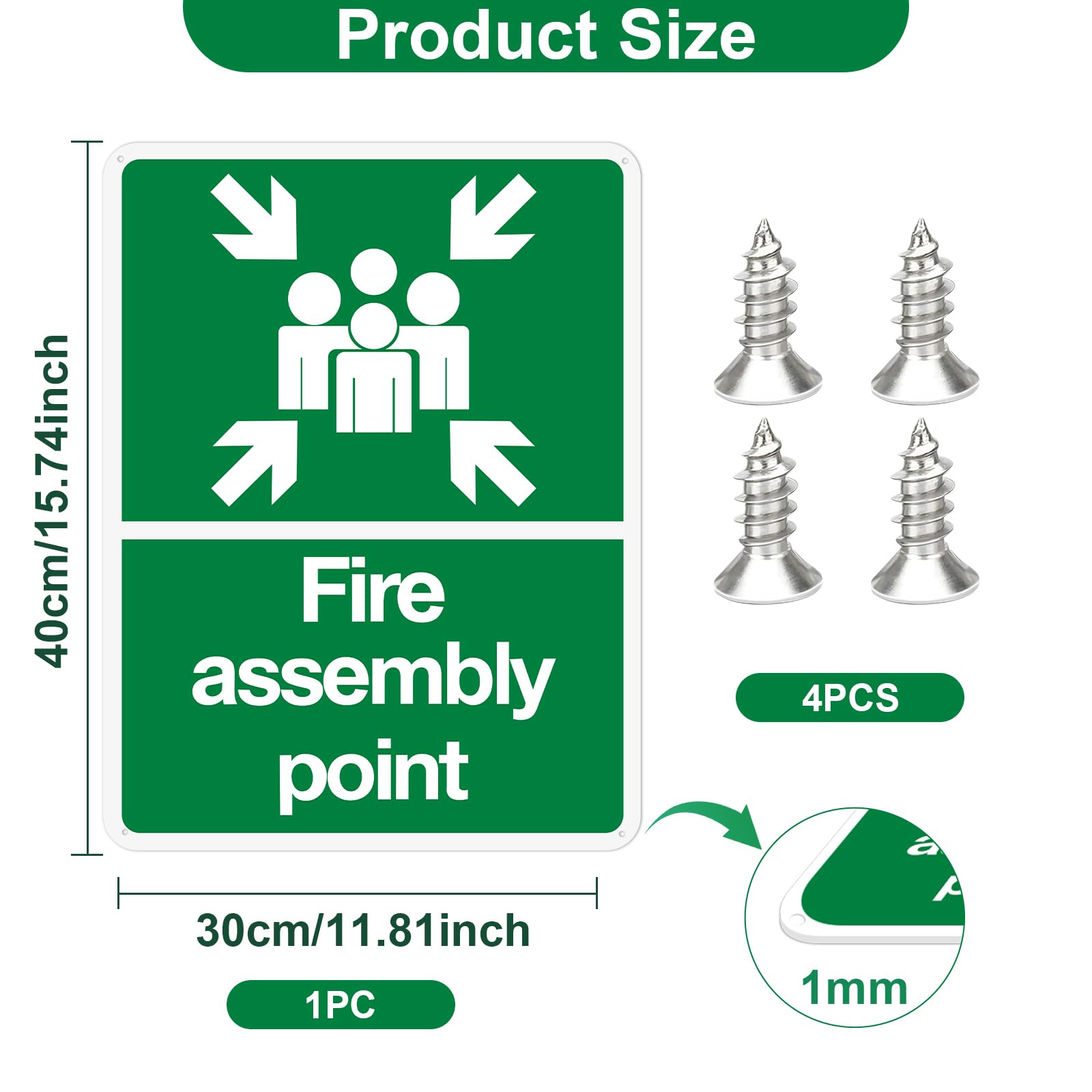 KKUOYT Fire Assembly Point Sign Outdoor 400 x 300 x 1mm Rigid Plastic Assembly Point Sign large Fire Safety Signs for Buildings Schools - Image 2