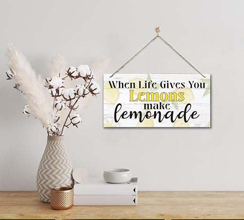 Miniatura 4 de Placa de madera de limones, con texto en inglés When Life Gives You Lemons Make Lemonade, letrero de madera colgante para decoración del hogar,