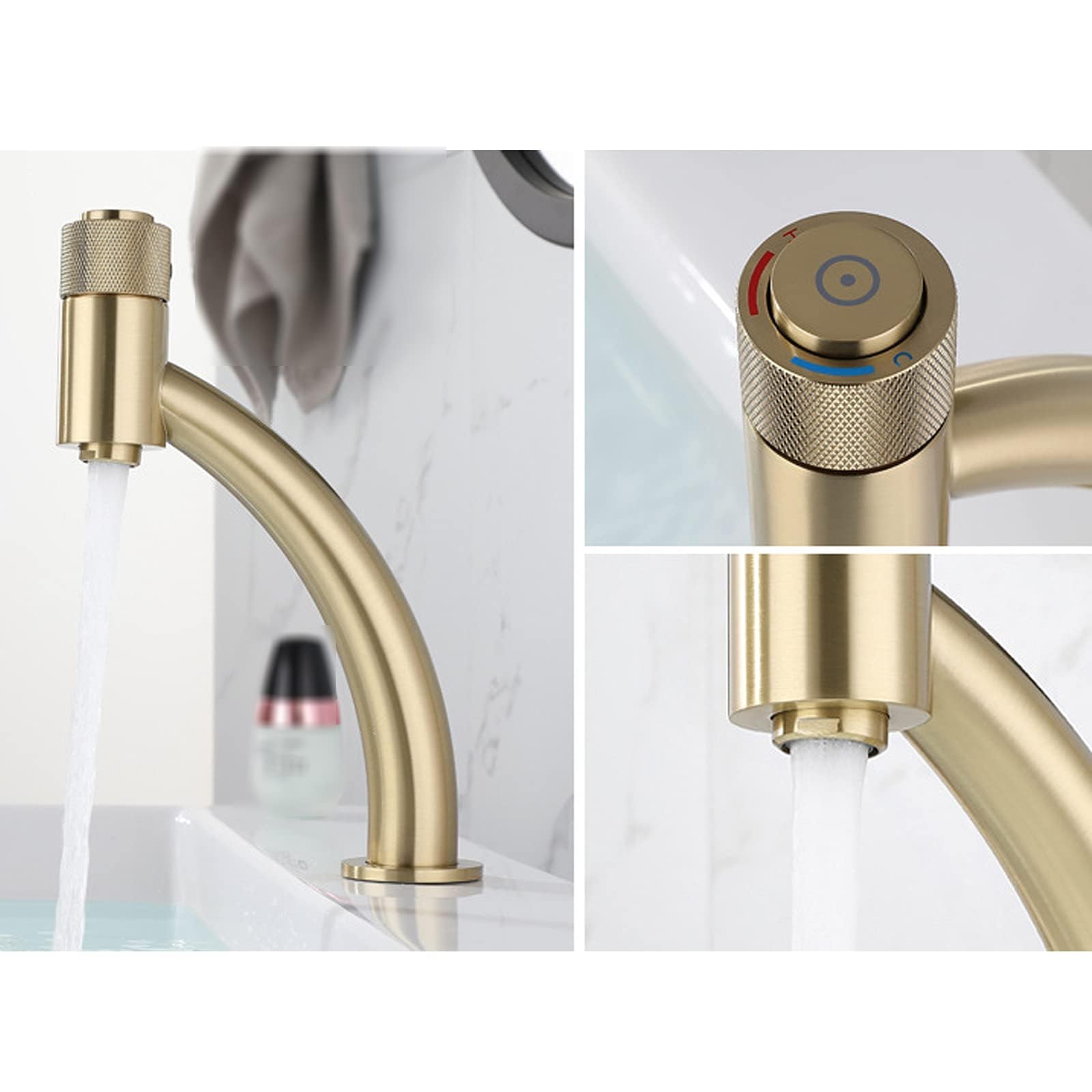 Aireador de Grifo de Lavabo Creativity, Grifo Monomando Expuesto para Lavabo de baño, Grifo de Lavabo de un Orificio, grifos de tocador de latón, Oro Cepillado