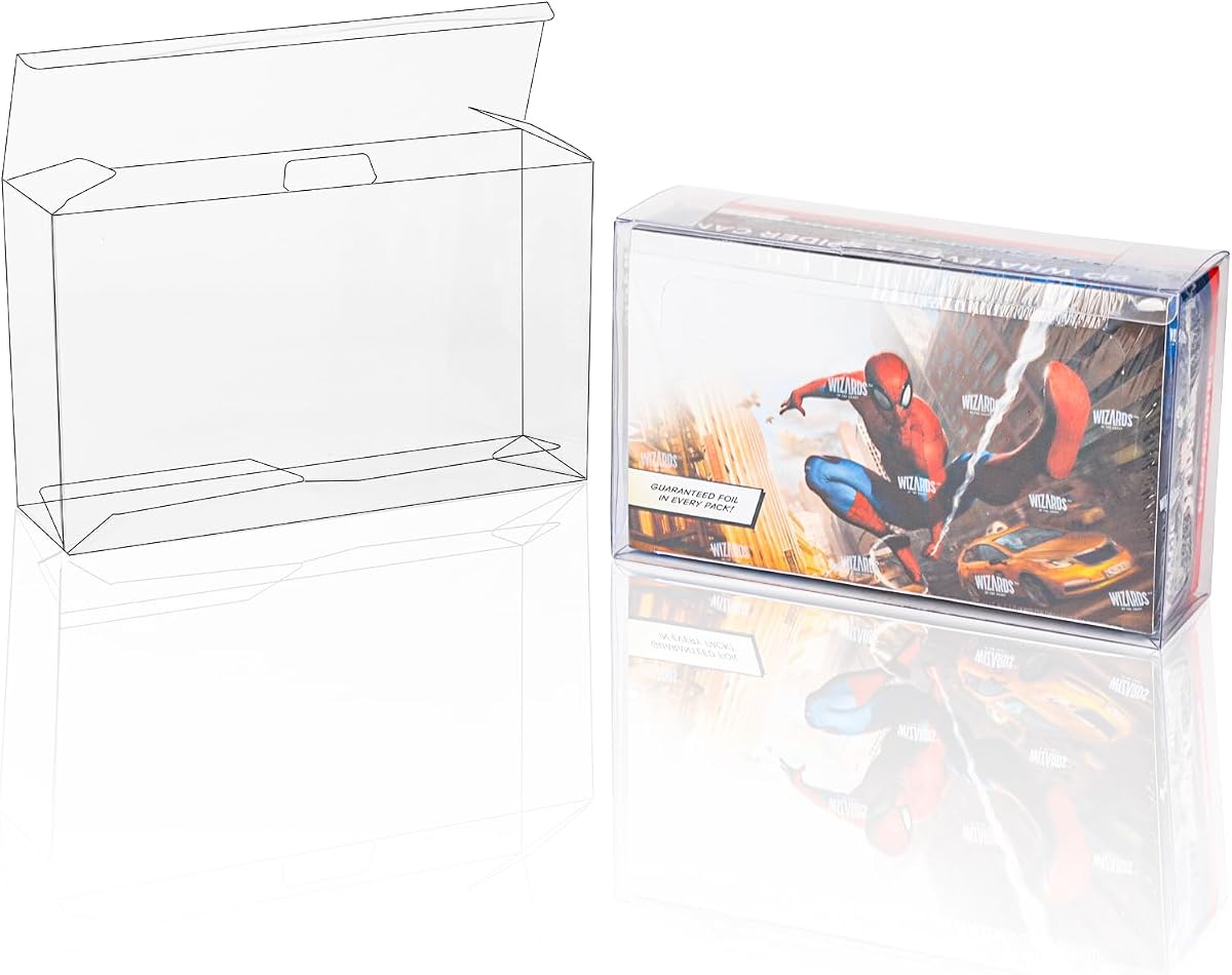Paquete de 16 cajas protectoras para MTG Play Booster Box | PET de 0,5 mm de espesor, sin película pelable, fácil configuración, resistente a los arañazos, almacenamiento de alta resistencia y pantalla transparente
