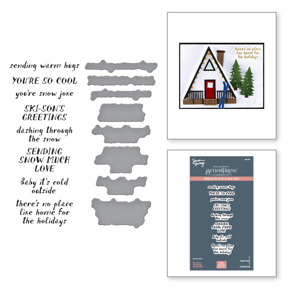 Ski-Son's Greetings Sentiments BetterPress Plate & Die Set from the Ski-Son's Greetings Collection by Simon Hurley