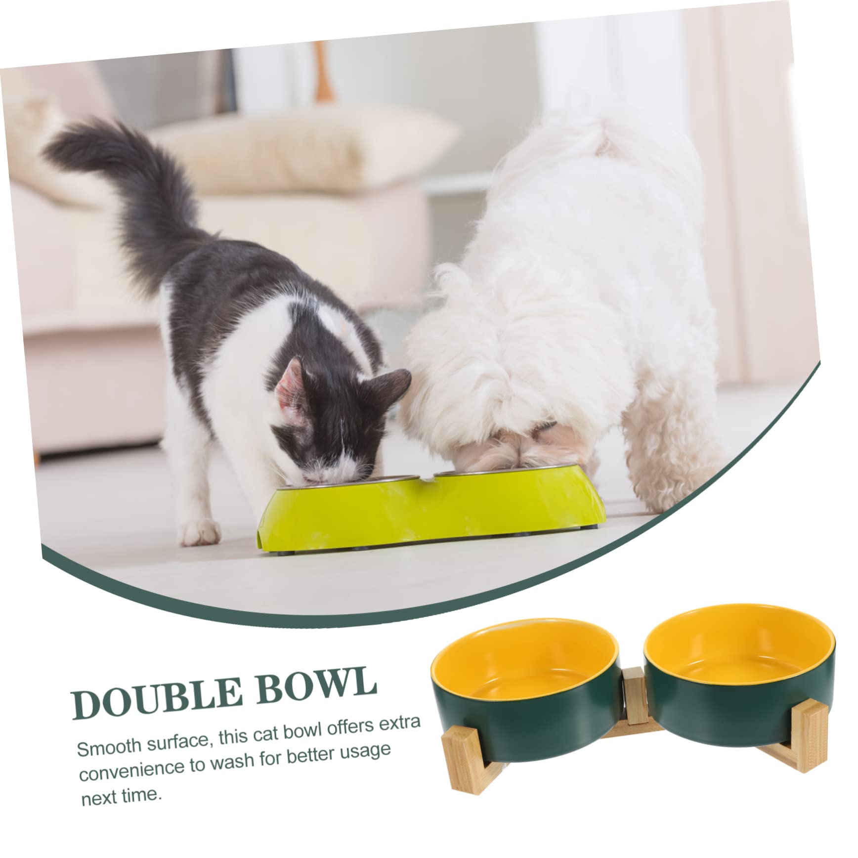 SUPVOX Cuenco Cerámico Fácil De Lavar Plato De Cerámica con Soporte De Madera Accesorio De Alimentación para Mascotas