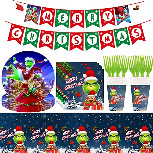 Weihnachten Partygeschirr Set, 52 Stück Grinch Party Geschirr Tisch...