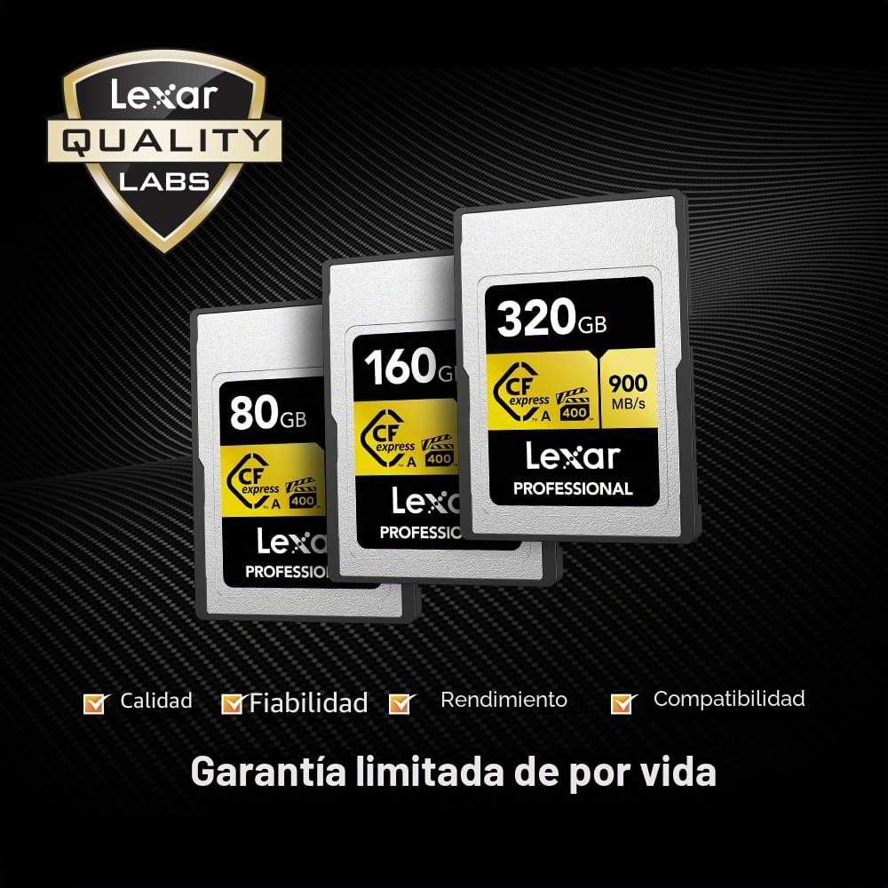 Lexar Tarjeta Profesional CFexpress de 320 GB Tipo A de 900 MB/s Gold Series