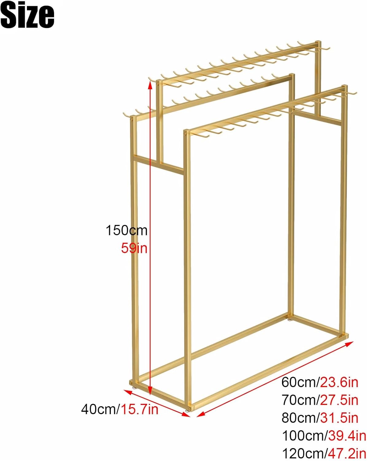 Commercial Floor-Standing Belt Hanger, Metal Ties Display Stand, Scarf Holder, Shawls Purse Rack for Clothing Store(Gold,80x40x150cm)