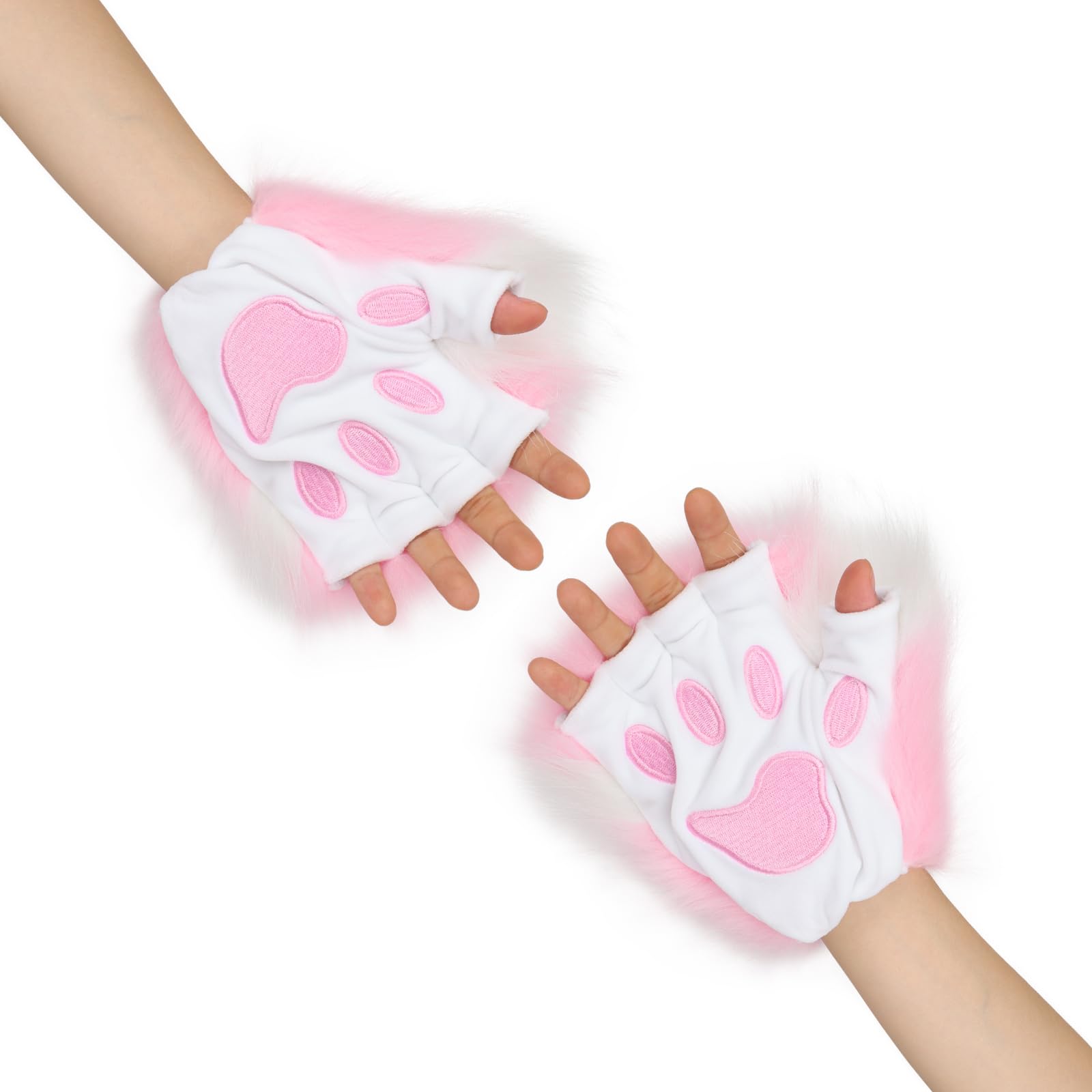 hbbhml Cute Cat Paw Gloves Fuzzy Fingerless Kitten Fox Animal Claw Glove Halloween Christmas Costume Cosplay for Kids Adults
