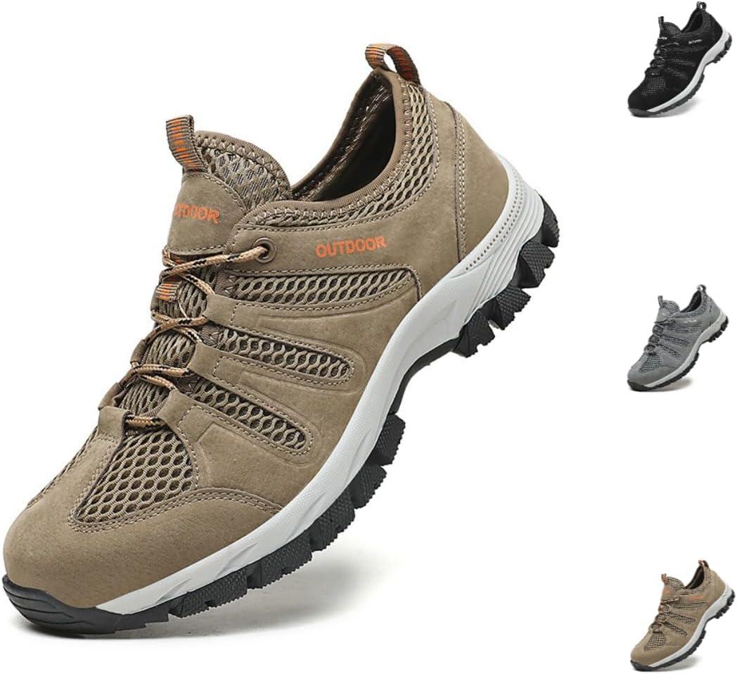 Men's Waterproof Hiking Boots Leather Mesh Arch Ankle Support Non-Slip Lightweight All Season for Trekking Mountaineering Backpacking Extra Plus Size Large Size Big Sizes