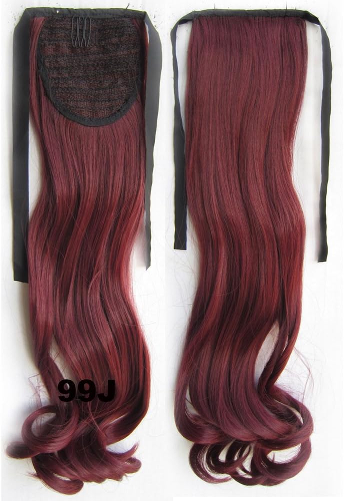 Long curly 22" 80g Clip In Hair Extension Ponytail#99J red wine burgundy