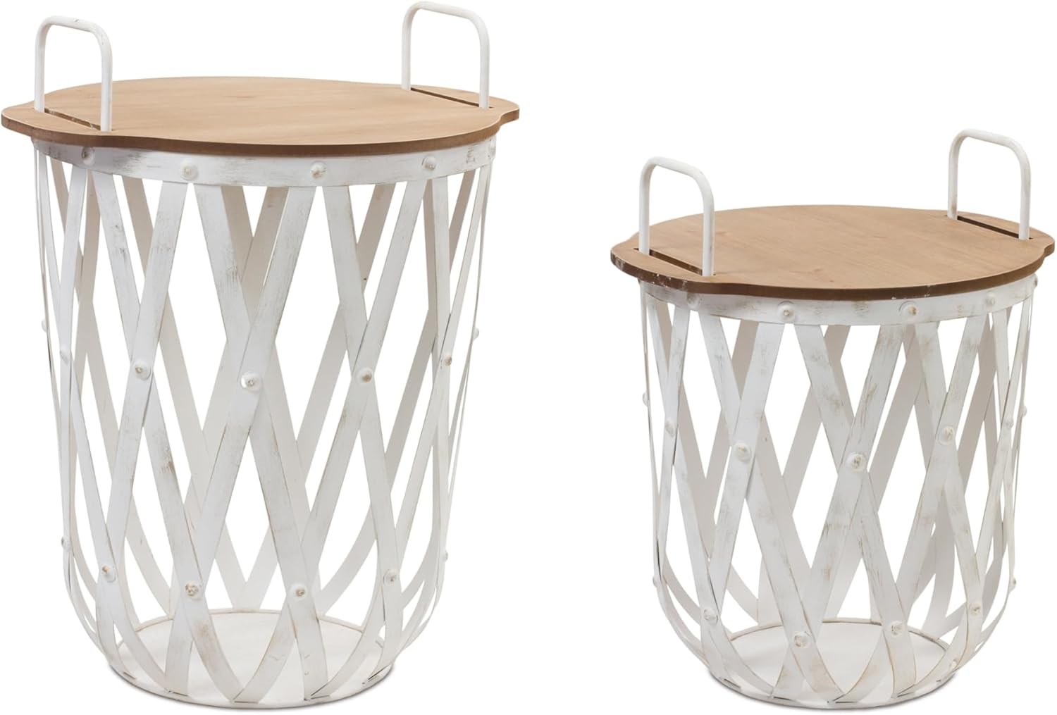Metal and Wood Side Basket Tables (Set of 2)