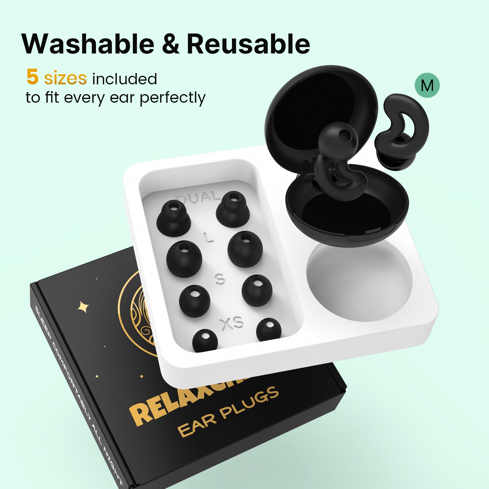 Noirs Bouchons d’Oreilles pour Dormir, pour Dormir sur le Côté Silicone Souple Réutilisable, Jusqu’à 40dB