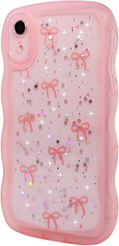 Miniatura 4 de Qokey Funda para iPhone XR, Diseño de Estrella con Purpurina y Mango de Agarre con Borde Curvo, Cubierta de TPU Transparente de Grado Militar a