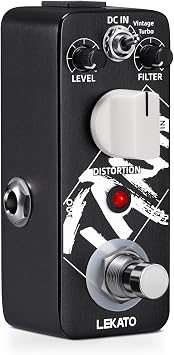 LEKATO High Gain Distortion Pedal, Analog Mini Distortion Effect for Electric Guitars, 2 Modes of Solo Vintage and Turbo, Aluminum Alloy Effect Pedal True Bypass, DC 9V