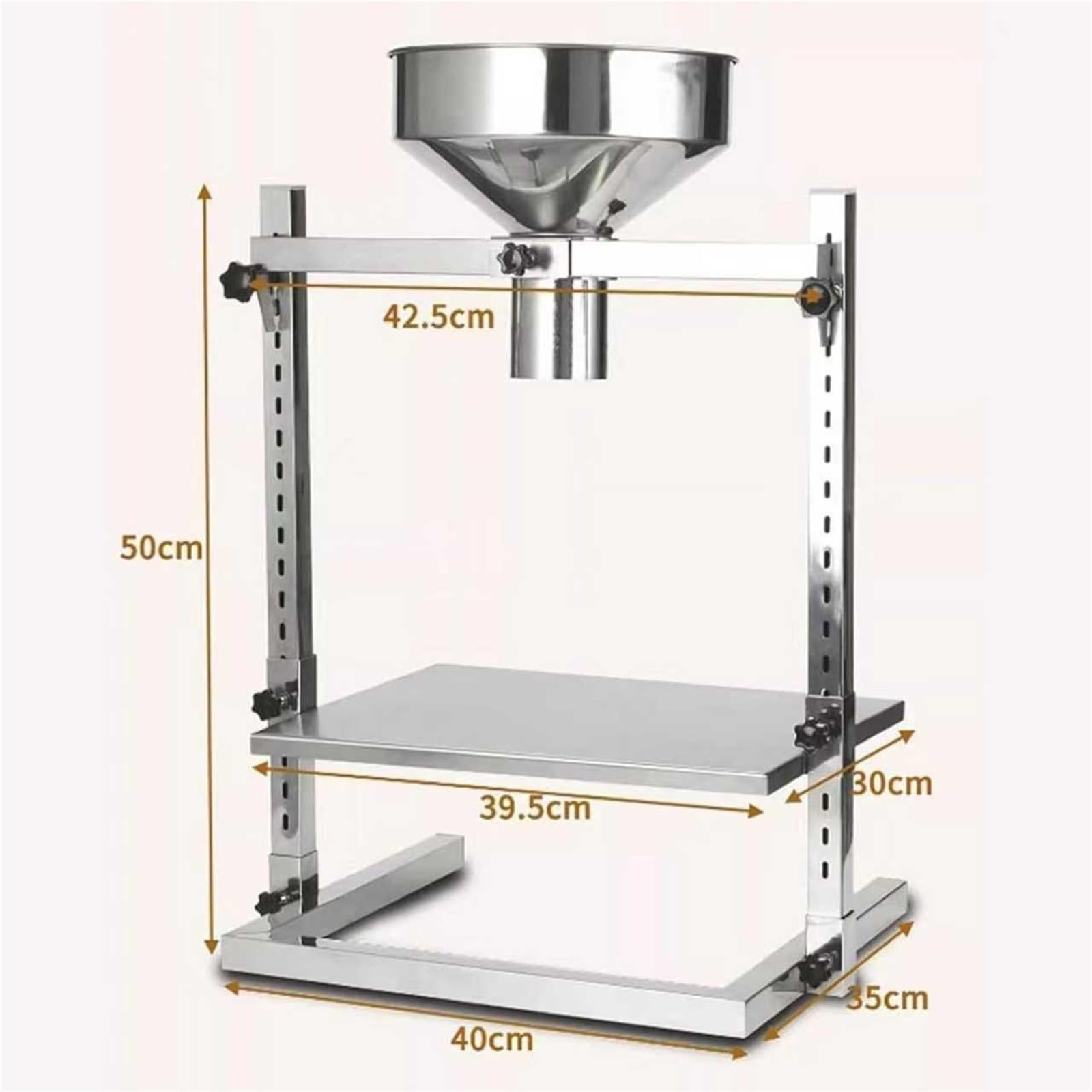 Embudo de llenado manual de tolva de alimentación, diámetro de salida de 6 cm, altura ajustable con soporte de soporte, ideal para embalaje de polvo, líquido y gránulos