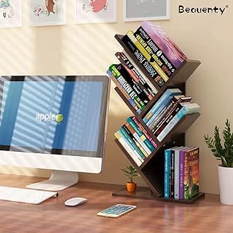 Beauenty Desktop Tree Bookshelf,Display Storage Shelf 5Tier,Wood Bookcase For Home/School/Book/Magazine/Office/StudyTable/Bedroom (Brown)