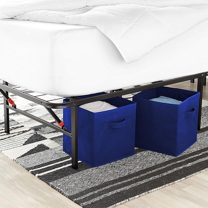 Image of RENVA 4 PCS Fabric Storage Cubes Foldable Storage Bins for Organizing Pantry, Cubbies, Toy Box - Clothes Storage & Closet Organizer (Blue, 4)