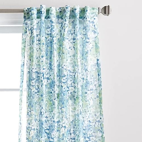 DKNY Panel de cortina simple con bolsillo para barra, diseño floral botánico moderno, 84 pulgadas, aguamarina