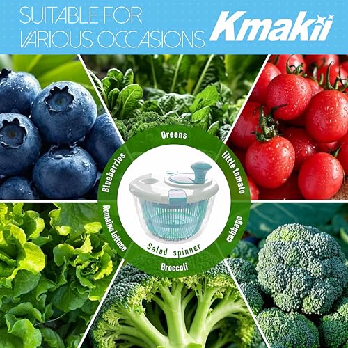 KMAKII Salad Spinner - Salad Washer, 5L Salad Dryer Salad Spinners with Vegetable Washing Basket, Household Fruit Dehydrator Drainer, Manual Salad Washer for Kitchen,Blue - Image 9