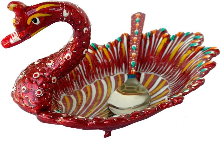 Tableware Aluminium Hand Painted Serving Tray Kitchen Dinning Breakfast Plate Multi uses (Red)