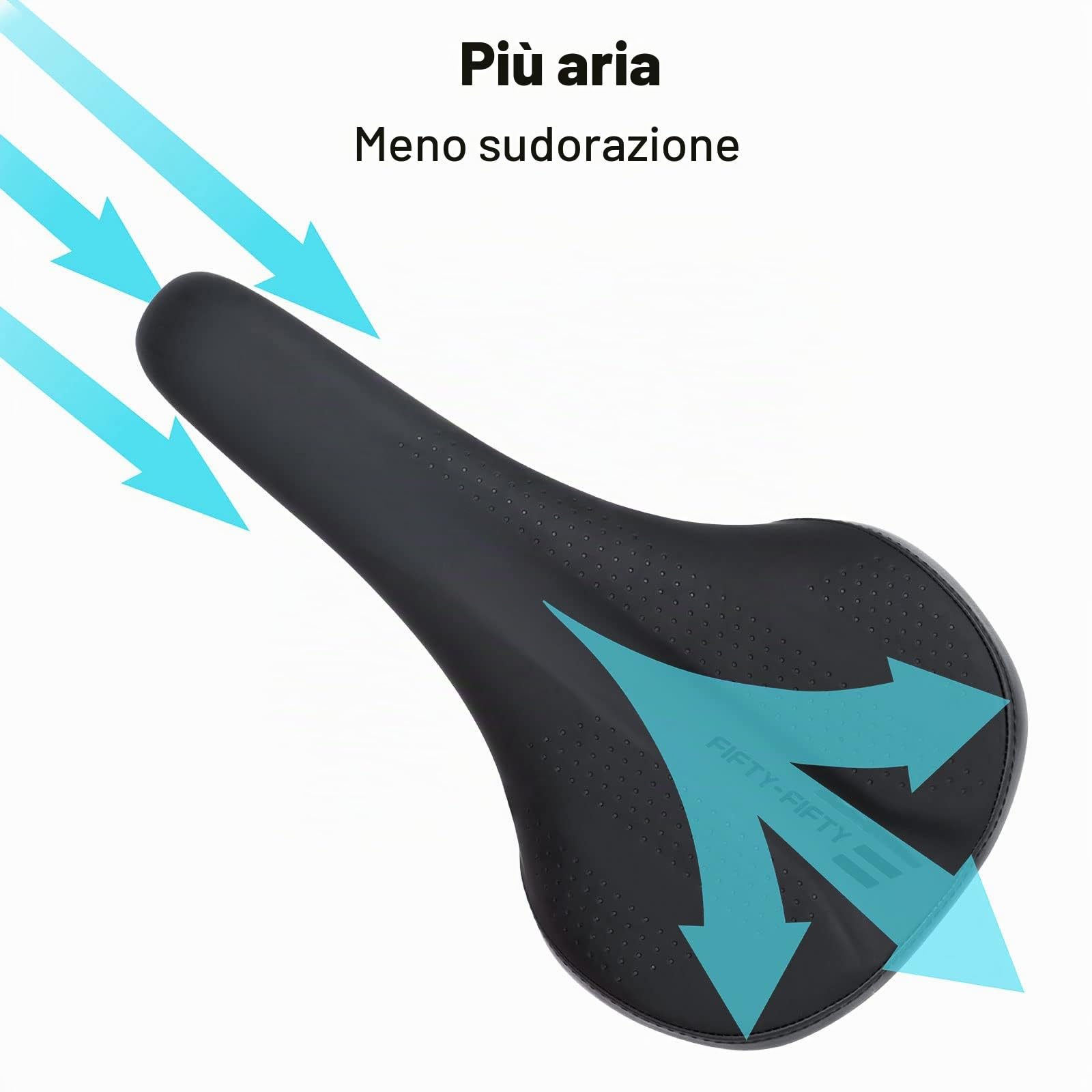 FIFTY-FIFTY Sella per Bicicletta, Comoda Morbido e Impermeabile Sellino | In Memory Foam, Leggero e Resistente, Traspirante, per Uomini e Donne, Compatibile con MTB, Bici da Strada, E-Bike