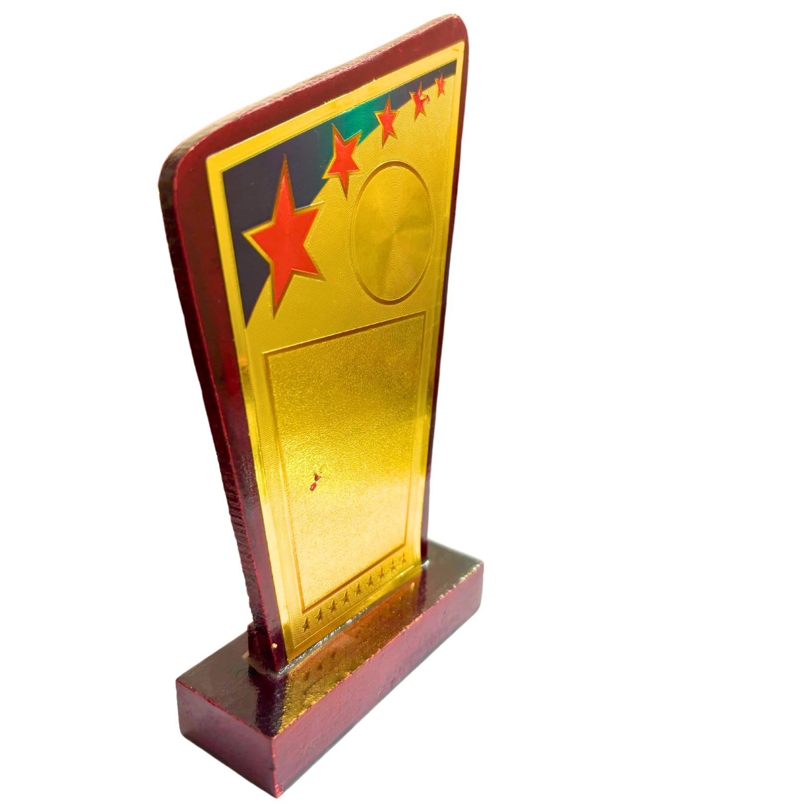 Decorative Art Deco Trophy Award Plaque, Gold and Burgundy with Stars, Wooden Base, Logo Printing, Writings & Customisation Available (Set of 10, Large (6.5 inches)) 1