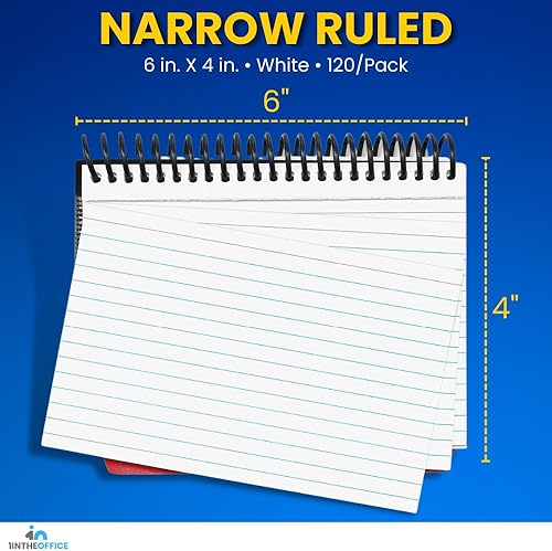 Miniatura 3 de 1InTheOffice Fichas de índice de 4 x 6 con rayas, encuadernadas en espiral, 120 tarjetas blancasespiral (paquete de 2)
