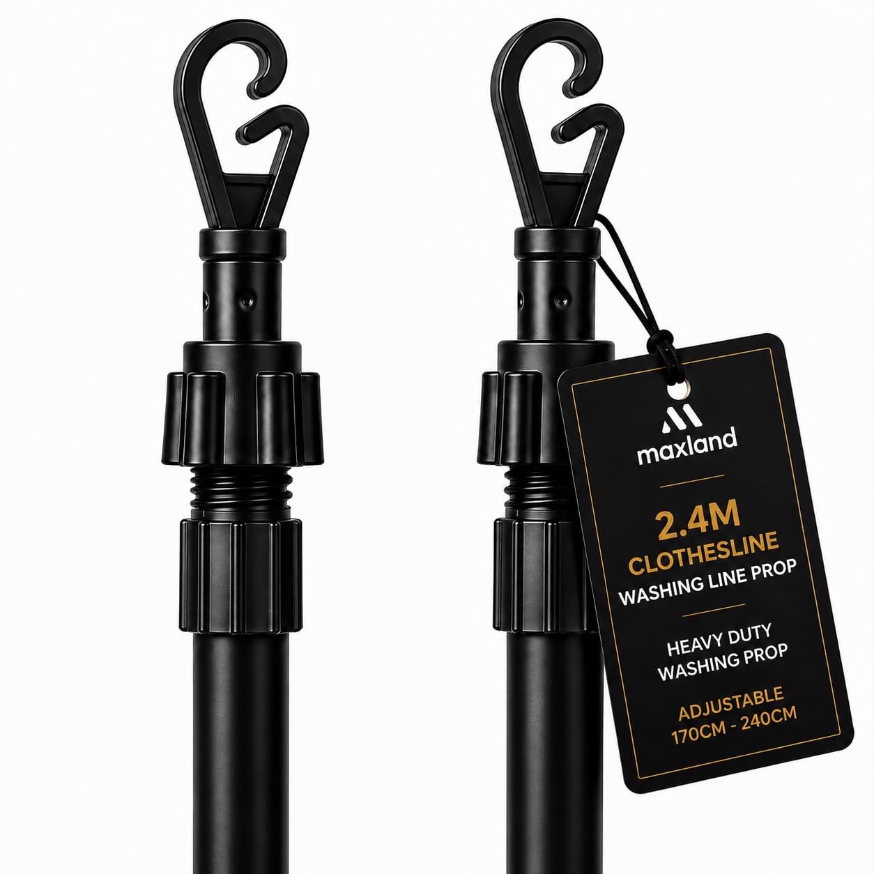 Pack of 2, 2.4 Meter Telescopic Washing Line Prop Pole Clothesline Heavy Duty Garden Dry Clothes Drying Airer Support Clothes Line Pole Galvanised Laundry Outdoor Washing Line Poles Extenedable 2.4M