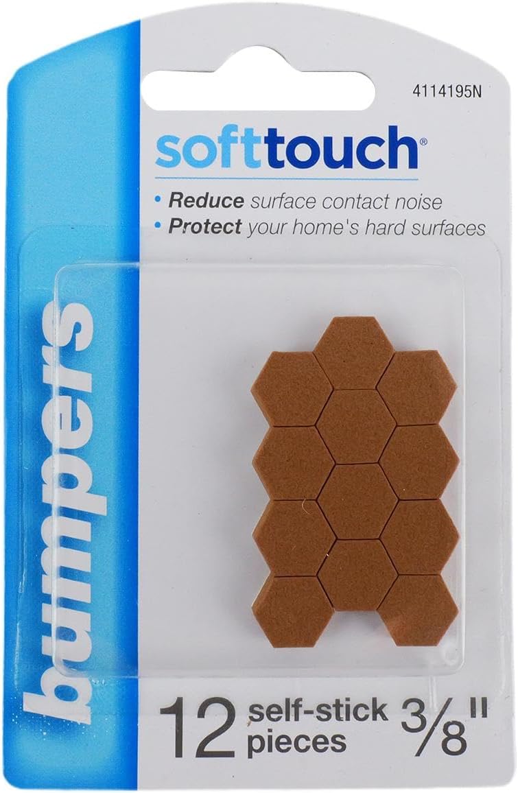 3/8" Hexagon Self-Stick Noise Dampening Foam Cabinet Bumpers, 12 Pack, Tan, 12 Piece