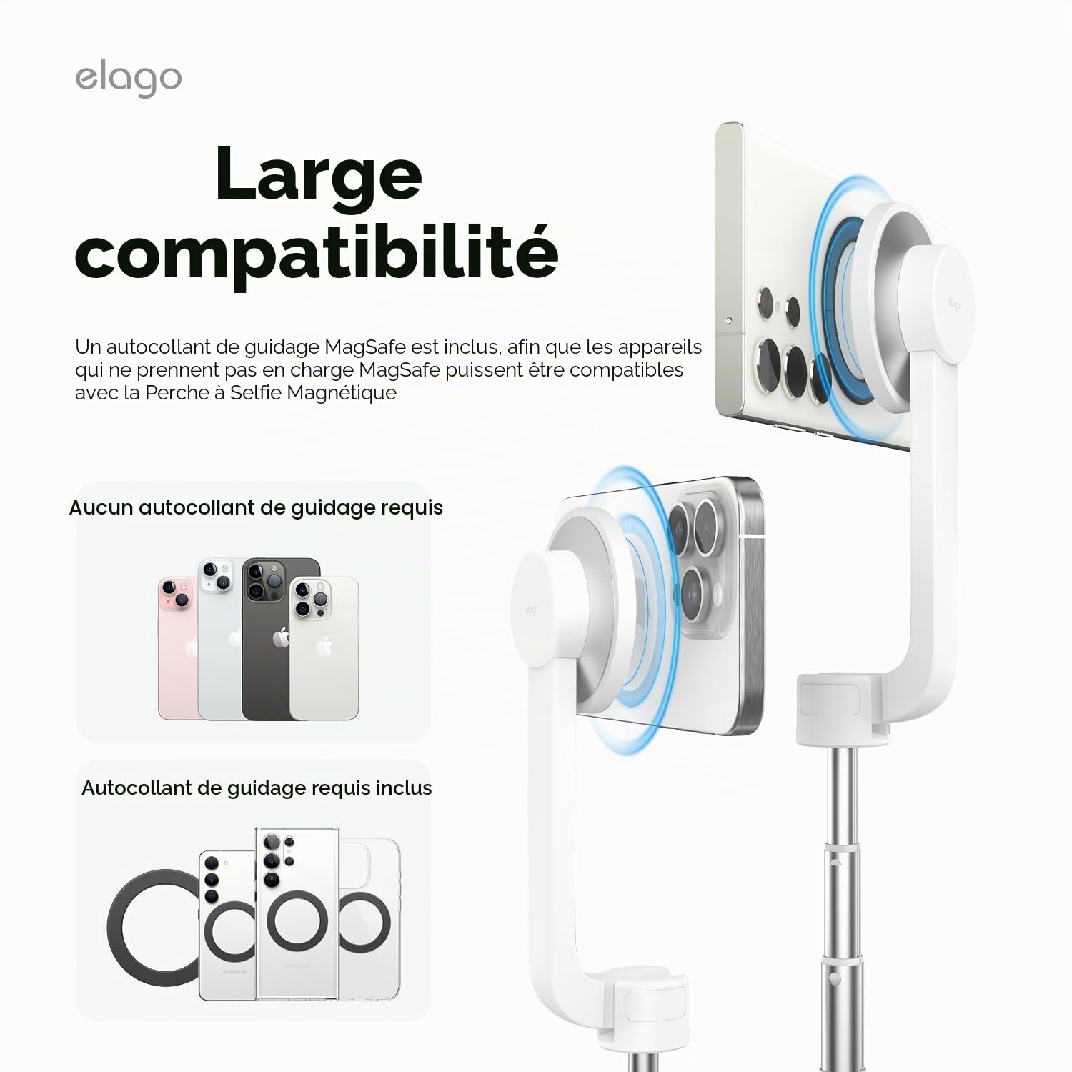 elago Trépied Perche à Selfie Compatible avec MagSafe pour iPhone/Galaxy