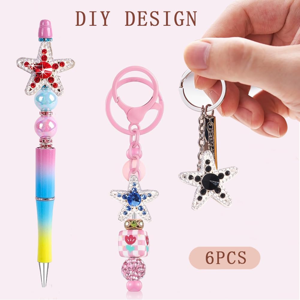 6pcs Rhinestone Handcrafted Beads, Sparkling Diamond Flower Pen Focal Interval Bead String Ballpoint Pen,DIY Craft Ballpoint Pen Jewelry Bracelet,(White) image 4