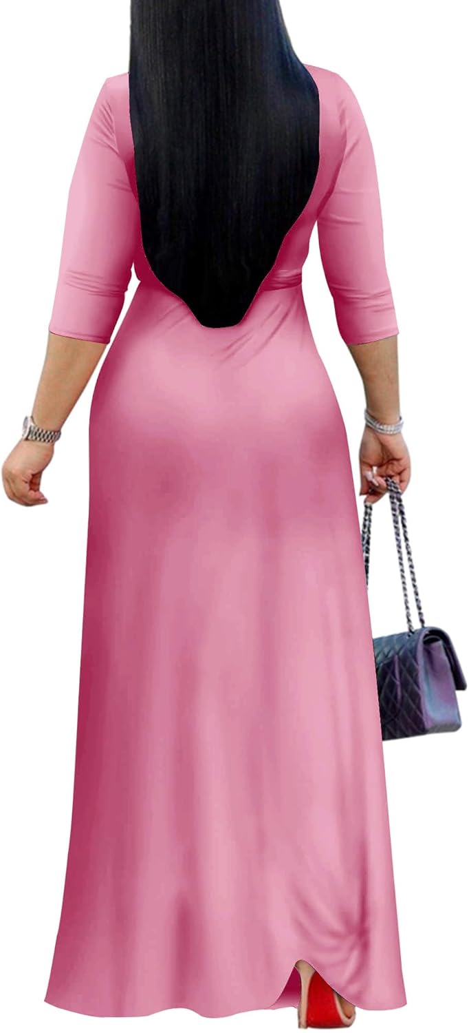Mrskoala Women Plus Size Long Maxi Wrap Dresses Summer Sundress V-Neck 3/4 Sleeve - Image 2