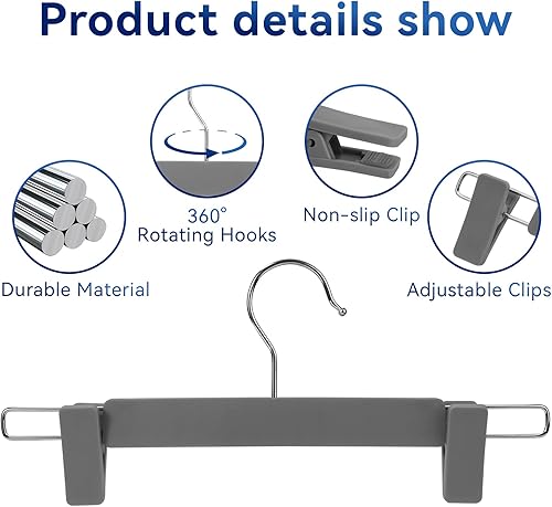 Miniatura 3 de ZOUTOG - Paquete de 30 perchas para pantalones, perchas de plástico para faldas que ahorran espacio con clips ajustables, perchas antideslizantes